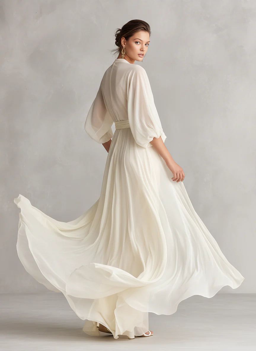 Puff Sleeve Wrap Maxi Dress