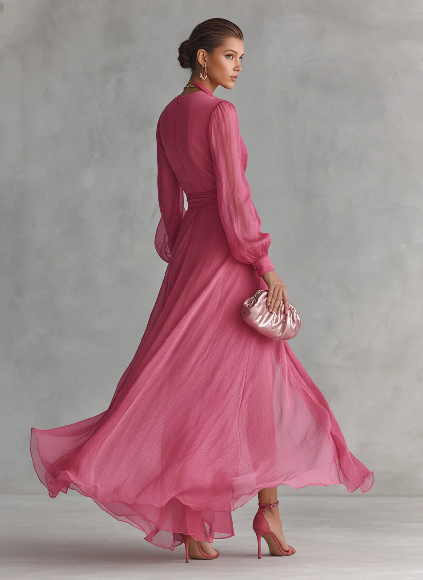 V-Neck Tie-Waist Maxi Dress