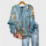 V-Neck Layered Ruffle Sleeve Blouse