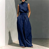 Stand Collar Wide-Leg Set