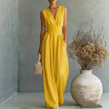 Sleeveless V-Neck Wide-Leg Jumpsuit