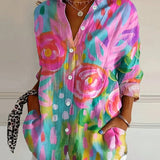 Abstract Print Button Front Blouse