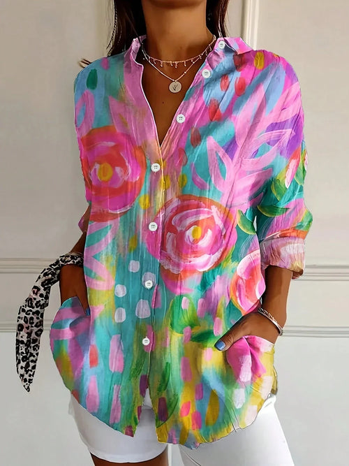 Abstract Print Button Front Blouse