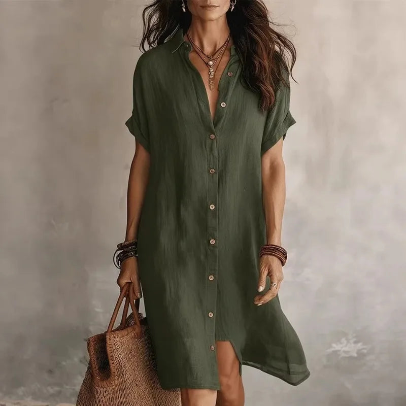 Short-Sleeve Button-Down Midi