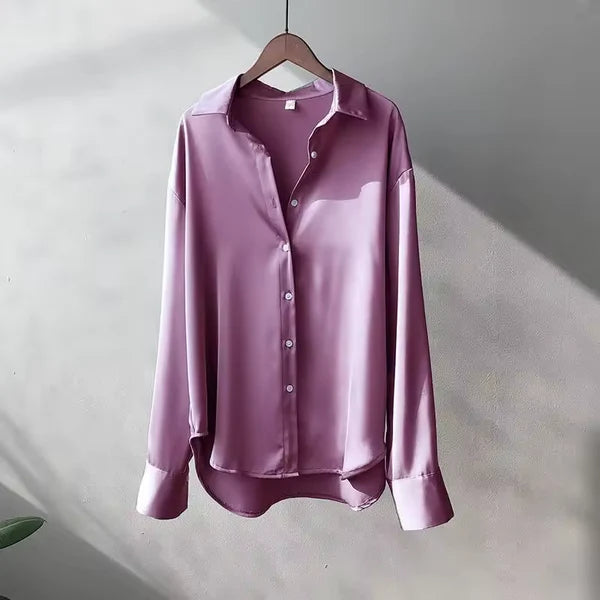 Long Sleeve Satin Shirt Blouse
