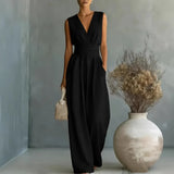Sleeveless V-Neck Wide-Leg Jumpsuit