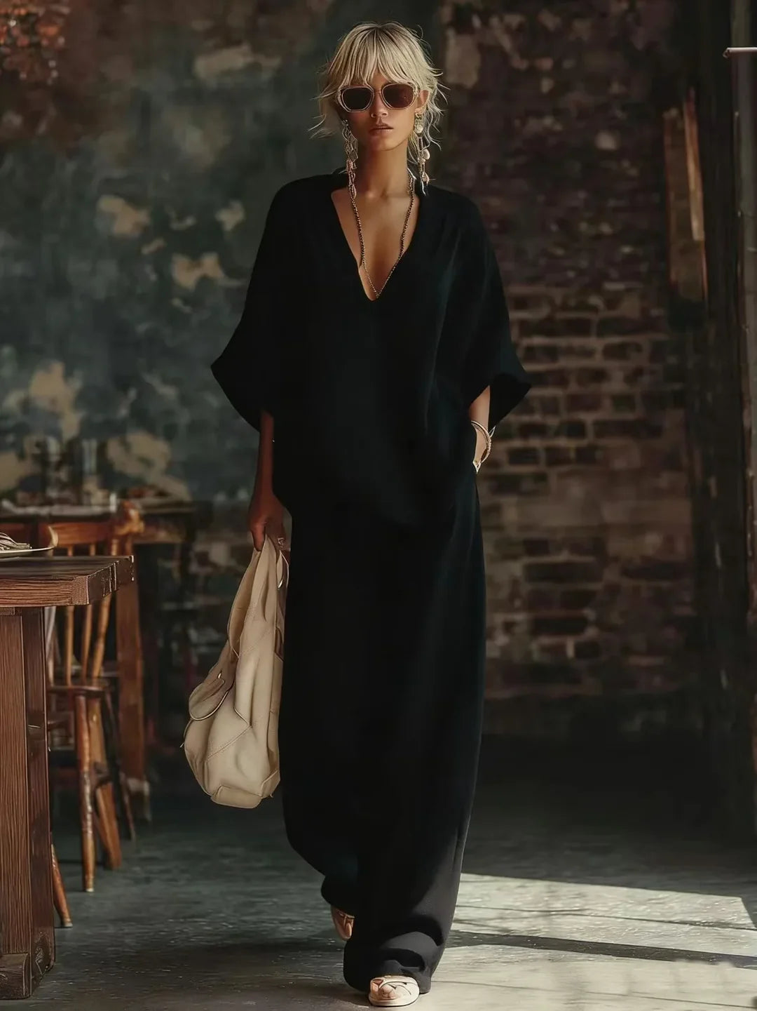 Relaxed V-Neck Pants Set