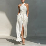 Cross-Halter Front Slit Maxi