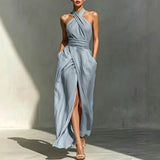 Cross-Halter Front Slit Maxi
