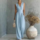 Sleeveless V-Neck Wide-Leg Jumpsuit