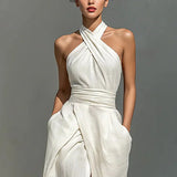 Cross-Halter Front Slit Maxi