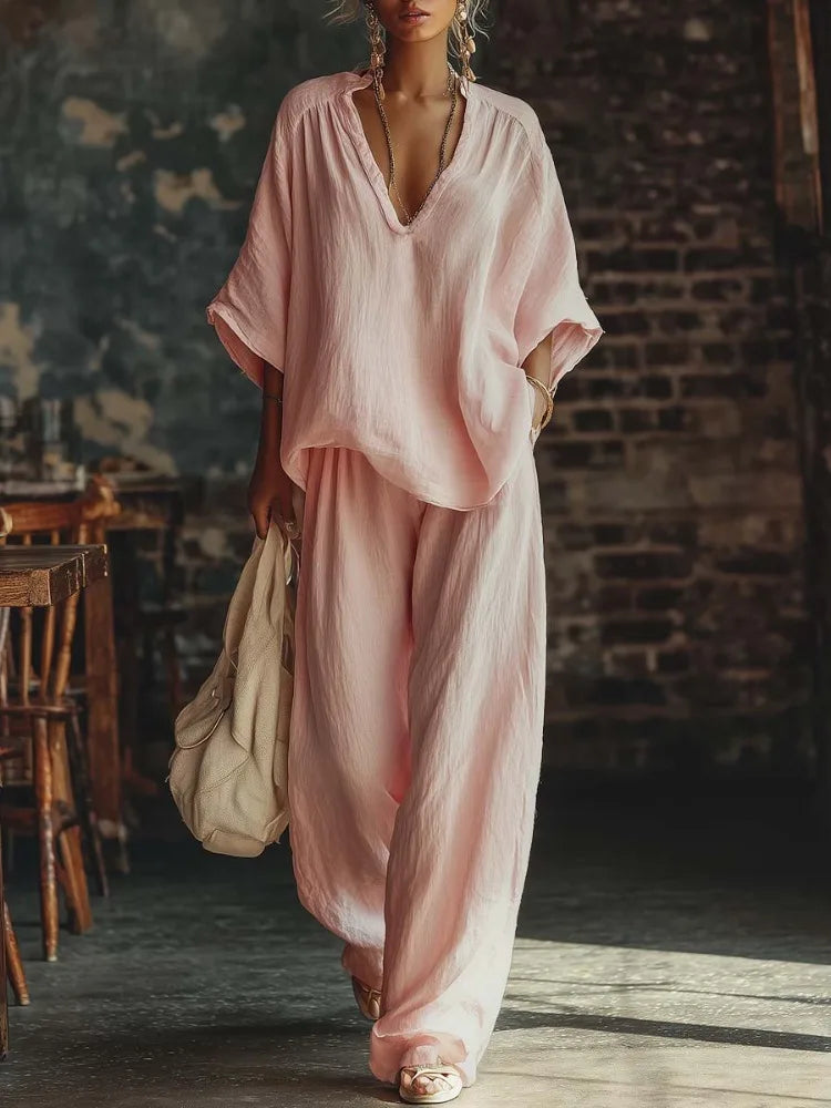 Relaxed V-Neck Pants Set