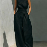 Stand Collar Wide-Leg Set