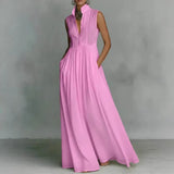 Sleeveless Stand Collar Maxi