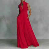 Sleeveless Stand Collar Maxi