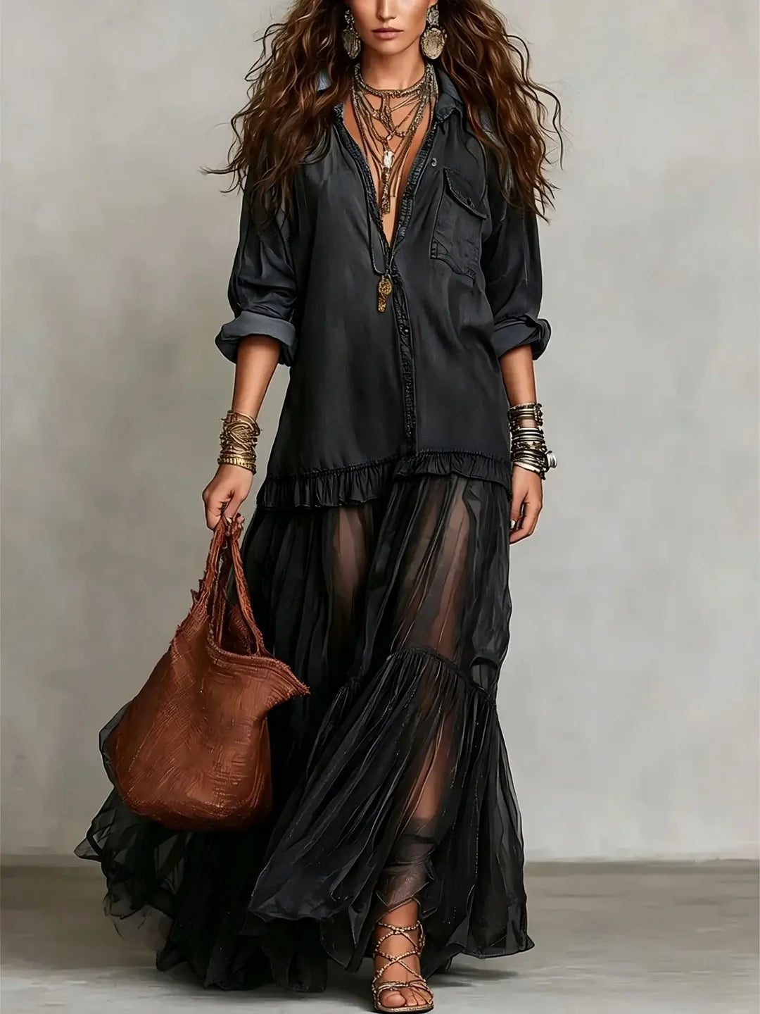 Button-Front Layered Maxi