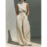 Stand Collar Wide-Leg Set
