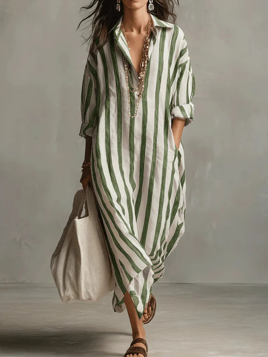 Striped Oversized Shirt Maxi Dress