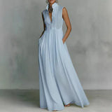 Sleeveless Stand Collar Maxi