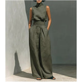 Stand Collar Wide-Leg Set