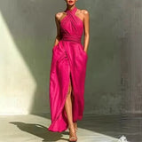 Cross-Halter Front Slit Maxi