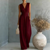 Sleeveless V-Neck Wide-Leg Jumpsuit