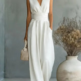 Sleeveless V-Neck Wide-Leg Jumpsuit