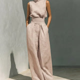 Stand Collar Wide-Leg Set