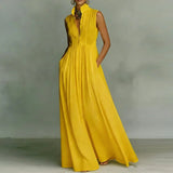Sleeveless Stand Collar Maxi