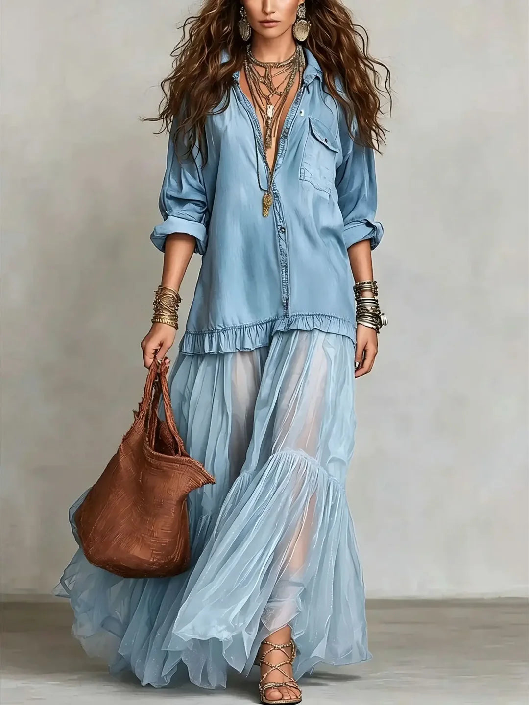 Button-Front Layered Maxi