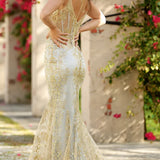 Glitter Floral Corset Mermaid Gown