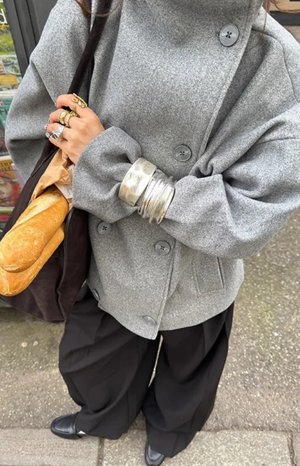 Stand Collar Double-Breasted Jacket