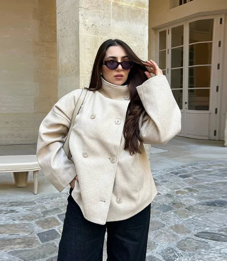 Stand Collar Double-Breasted Jacket