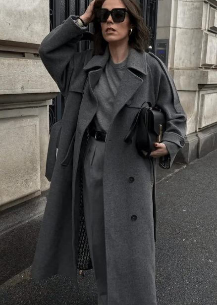 Belted Double-Breasted Long Overcoat
