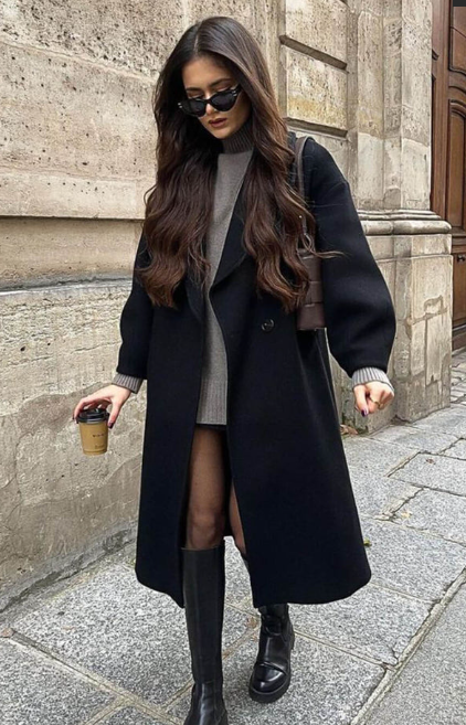 Belted Double-Breasted Long Overcoat