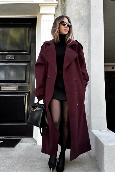 Belted Double-Breasted Long Overcoat