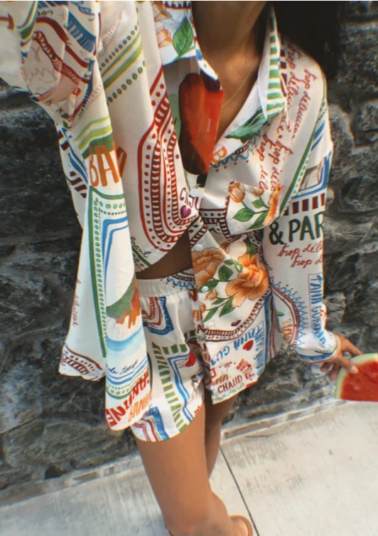 Women's Button-Front Shirt and Shorts Set