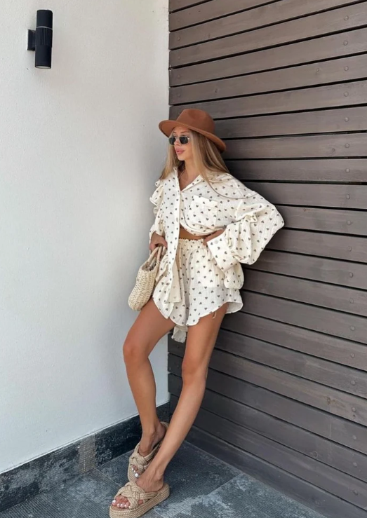 Women's Ruffled Shirt Set