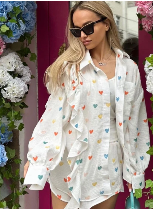 Women's Ruffled Shirt Set