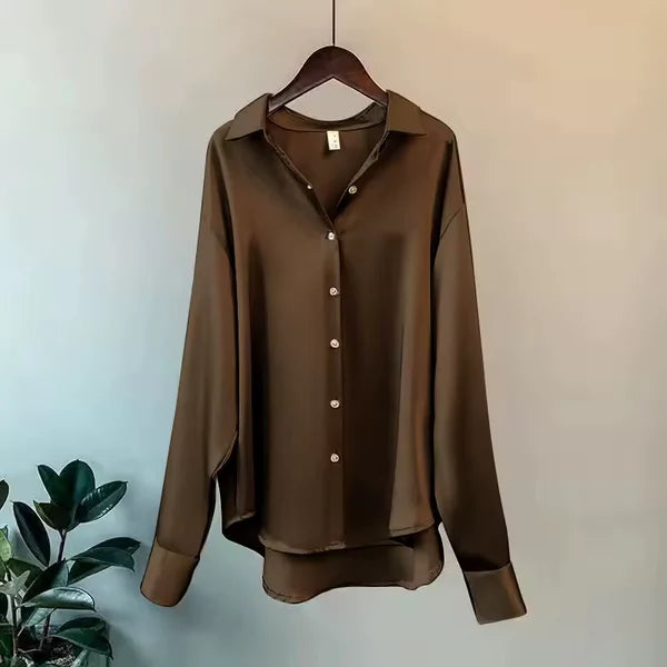 Long Sleeve Satin Shirt Blouse