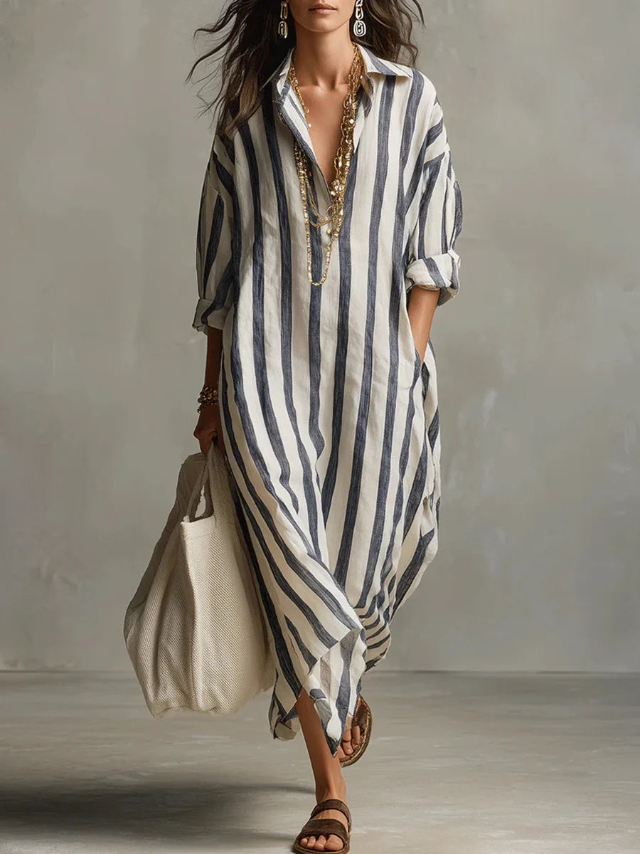 Striped Oversized Shirt Maxi Dress