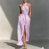 Cross-Halter Front Slit Maxi