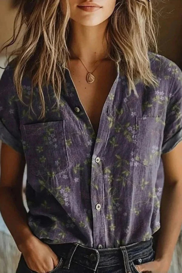 Floral Lapel Button-Down Blouse