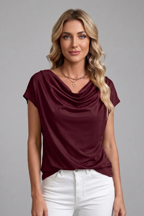 Cowl Neck Draped Front Blouse