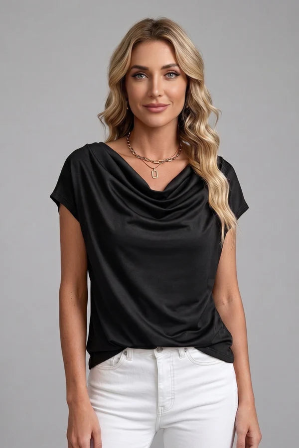 Cowl Neck Draped Front Blouse