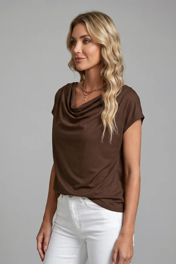 Cowl Neck Draped Front Blouse