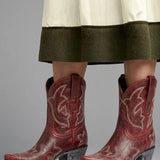 Embroidered Mid-Calf Western Boots