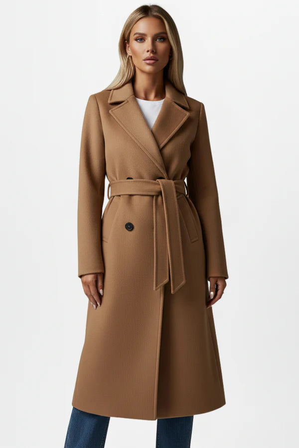 Double-Breasted Long Coat with Belt