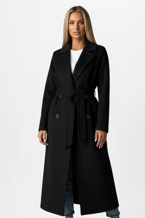 Double-Breasted Long Coat with Belt