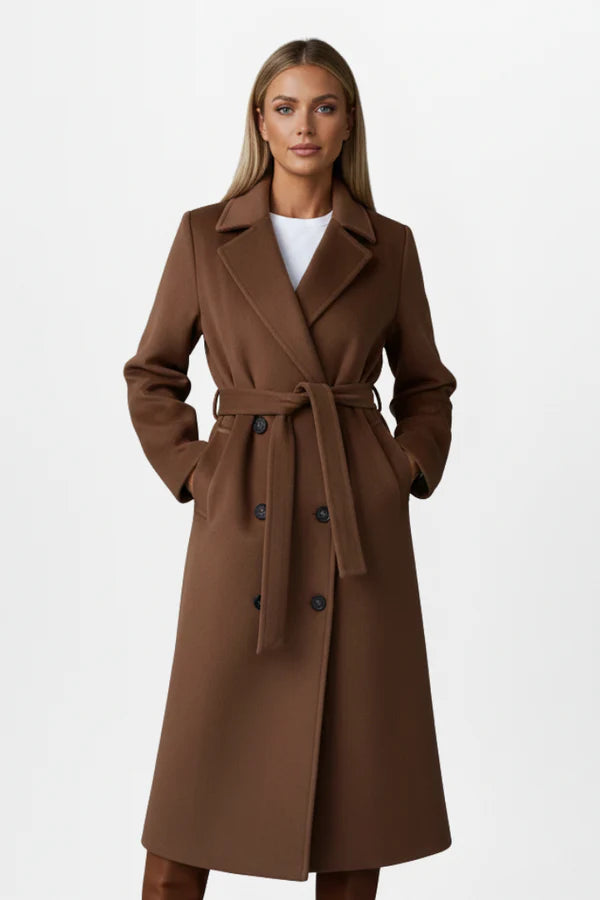 Double-Breasted Long Coat with Belt